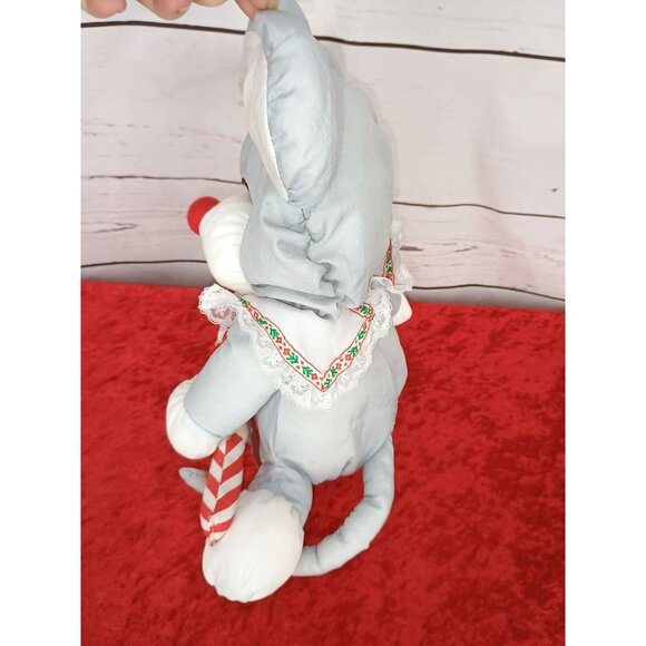 Vintage 1987 Fisher-Price Plush Christmas Mouse With Candy Cane Puffalumps - Picture 3 of 6